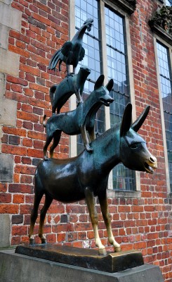 Bremen Town Musicians The statue of Bremen’s town musicians is so popular, visitors rub the donkey’s hooves and nose for good luck. Photo by Katherine Rodeghier, c 2012