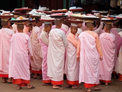 Nuns on their morning alms run in Bagan